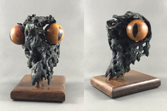 Cholla skeleton with embedded eyes turned from maple and dyed